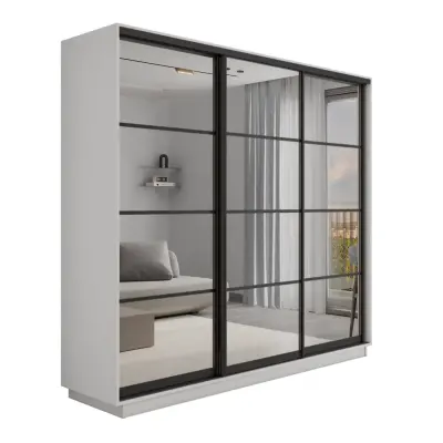 Экспресс 3-х дверный 4 секции (Зеркало) (Белый снег 1800х2200х440 Экспресс 45 3х Черный профиль)
