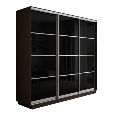 Оптим 3-х дверный 4 секции (Стекло черное) (Венге 2400х2200х600 К-3.1 Серебро профиль)