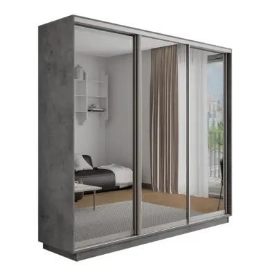 Оптим 3-х дверный 1 секция (Зеркало) (Бетон 2400х2200х600 К-3.1 Серебро профиль)