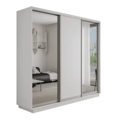 Оптим 3-х дверный 1 секция (Зеркало, ЛДСП) (Белый снег 2400х2200х600 К-3.6 Серебро профиль)