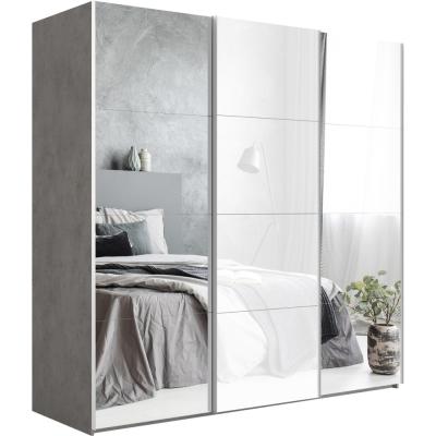 Эста 3-х дверный Медиум (4 посредине) (4 Белых стекла / 8 Зеркал) (Бетон 3000х2400х660 Стандарт Эста 3х)