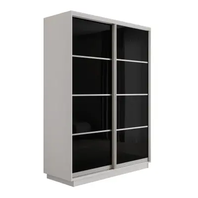 Оптим 2-х дверный 4 секции (Стекло черное) (Белый снег 1200х2200х600 К-2.2 Серебро профиль)