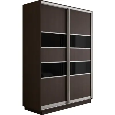Оптим 2-х дверный 5 секций (ЛДСП, Стекло черное) (Венге 1200х2200х440 К-2.1 Серебро профиль)
