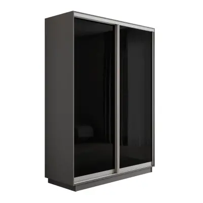 Оптим 2-х дверный 1 секция (Стекло черное) (Серый диамант 1000х2200х440 К-2.4 Серебро профиль)