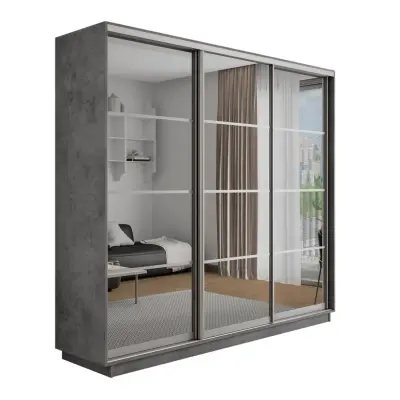 Оптим 3-х дверный 4 секции (Зеркало) (Бетон 2400х2200х600 К-3.3 Серебро профиль)