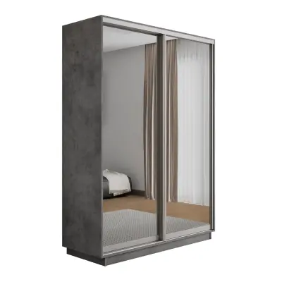 Оптим 2-х дверный 1 секция (Зеркало) (Бетон 1000х2200х440 К-2.1 Серебро профиль)