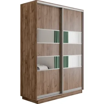 Оптим 2-х дверный 5 секций (ЛДСП, Зеркало) (Дуб табачный 1200х2200х440 К-2.1 Серебро профиль)