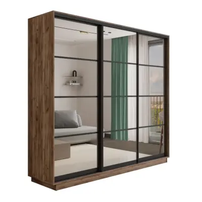 Экспресс 3-х дверный 4 секции (Зеркало) (Крафт табачный 1800х2200х440 Экспресс 45 3х Черный профиль)