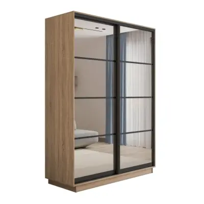 Экспресс 2-х дверный 4 секции (Зеркало) (Сонома 1200х2200х440 Экспресс 45 2х Черный профиль)