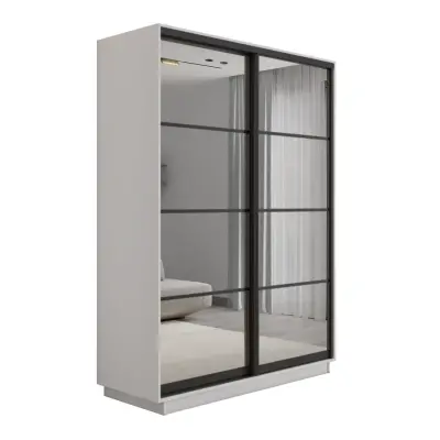 Экспресс 2-х дверный 4 секции (Зеркало) (Белый снег 1200х2200х440 1 выдвижная штанга, 7 полок, 2 ящика Черный профиль)