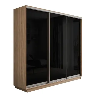Оптим 3-х дверный 1 секция (Стекло черное) (Дуб Бардолино 2400х2200х600 К-3.4 Серебро профиль)