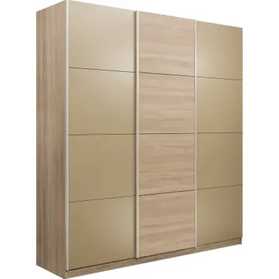 Прайм 3-х дверный (Стекло фисташка, ЛДСП) (Сонома 2100х2300х570 Прайм 3х Серебро профиль)