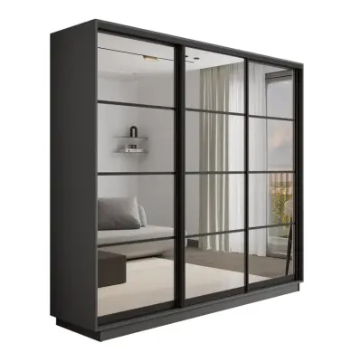 Экспресс 3-х дверный 4 секции (Зеркало) (Серый диамант 1800х2200х440 Экспресс 45 3х Черный профиль)
