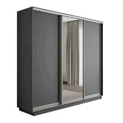 Оптим 3-х дверный 1 секция (ЛДСП, Зеркало) (Серый диамант 2400х2200х600 К-3.8 Серебро профиль)