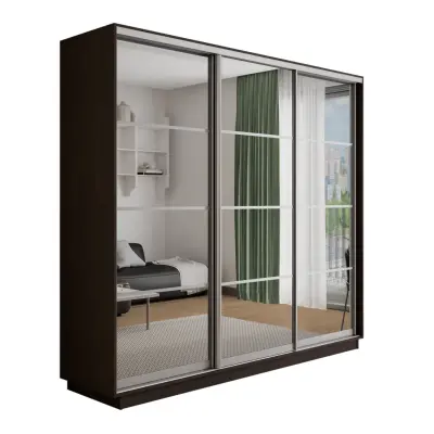 Оптим 3-х дверный 4 секции (Зеркало) (Венге 2400х2200х600 К-3.4 Серебро профиль)