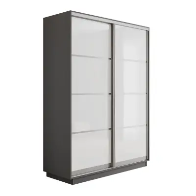 Оптим 2-х дверный 4 секции (Стекло белое) (Серый диамант 1000х2200х440 К-2.3 Серебро профиль)