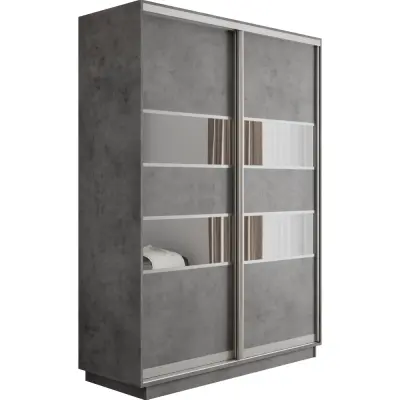Оптим 2-х дверный 5 секций (ЛДСП, Зеркало) (Бетон 1200х2200х440 К-2.2 Серебро профиль)