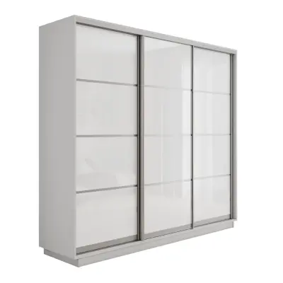 Оптим 3-х дверный 4 секции (Стекло белое) (Белый снег 2400х2200х600 К-3.9 Серебро профиль)