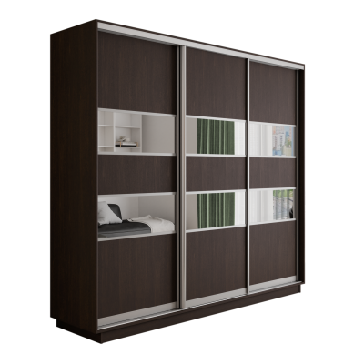 Оптим 3-х дверный 5 секций (ЛДСП, Зеркало) (Венге 2400х2200х600 К-3.3 Серебро профиль)