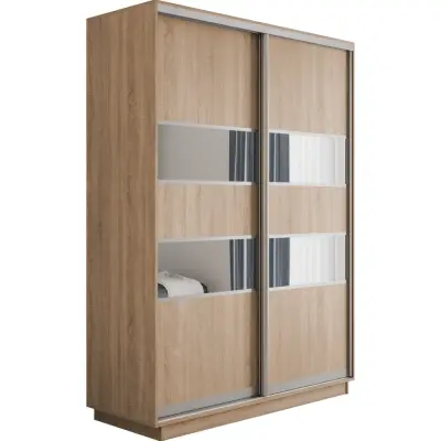 Оптим 2-х дверный 5 секций (ЛДСП, Зеркало) (Дуб Бардолино 1200х2200х440 К-2.5 Серебро профиль)