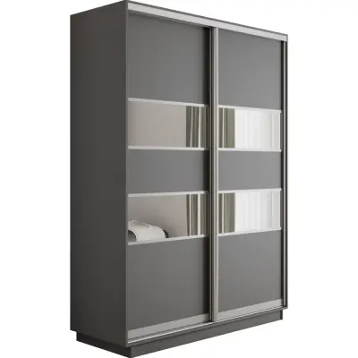 Оптим 2-х дверный 5 секций (ЛДСП, Зеркало) (Серый диамант 1200х2200х440 К-2.1 Серебро профиль)