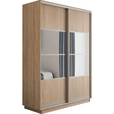 Оптим 2-х дверный 4 секции (ЛДСП, Зеркало) (Дуб Бардолино 1200х2200х440 К-2.5 Серебро профиль)
