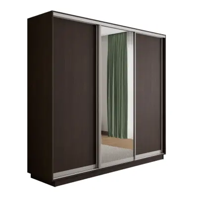 Оптим 3-х дверный 1 секция (ЛДСП, Зеркало) (Венге 2400х2200х600 К-3.1 Серебро профиль)
