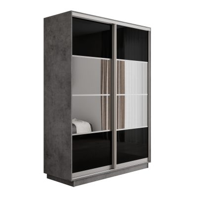 Оптим 2-х дверный 4 секции (Стекло черное, Зеркало) (Бетон 1200х2200х440 К-2.2 Серебро профиль)