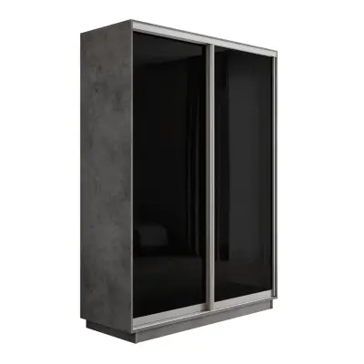 Оптим 2-х дверный 1 секция (Стекло черное) (Бетон 1000х2200х440 К-2.1 Серебро профиль)