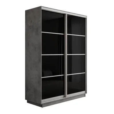 Оптим 2-х дверный 4 секции (Стекло черное) (Бетон 1000х2200х440 К-2.3 Серебро профиль)