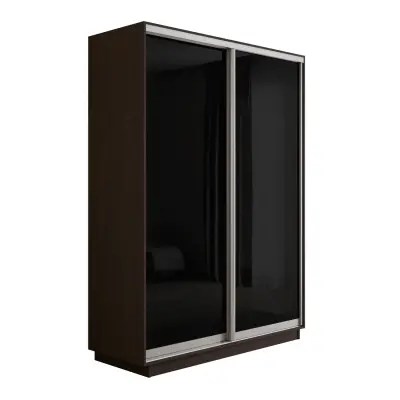 Оптим 2-х дверный 1 секция (Стекло черное) (Венге 1000х2200х440 К-2.2 Серебро профиль)