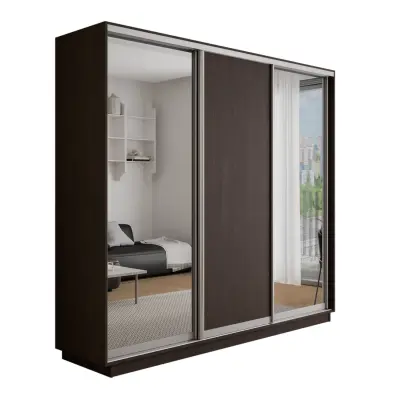 Оптим 3-х дверный 1 секция (Зеркало, ЛДСП) (Венге 2400х2200х600 К-3.1 Серебро профиль)