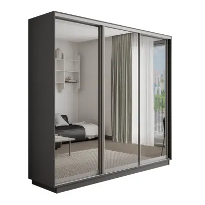 Оптим 3-х дверный 1 секция (Зеркало) (Серый диамант 2400х2200х600 К-3.8 Серебро профиль)