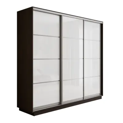 Оптим 3-х дверный 4 секции (Стекло белое) (Венге 2400х2200х440 К-3.2 Серебро профиль)