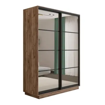 Экспресс 2-х дверный 4 секции (Зеркало) (Крафт табачный 1200х2200х440 Экспресс 45 2х Черный профиль)