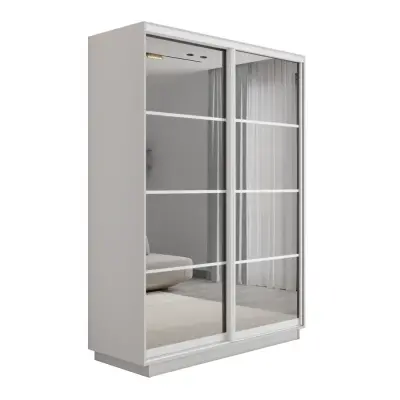 Экспресс 2-х дверный 4 секции (Зеркало) (Белый снег 1200х2200х440 1 выдвижная штанга, 7 полок, 2 ящика Белый профиль)