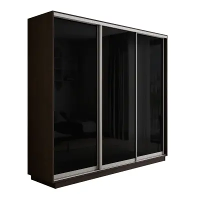 Оптим 3-х дверный 1 секция (Стекло черное) (Венге 2400х2200х600 К-3.1 Серебро профиль)