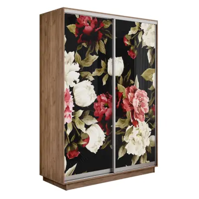 Экспресс 2-х дверный (Пионы) (Крафт табачный 1200х2200х600 1 штанга, 7 полок, 2 ящика Серебро профиль)