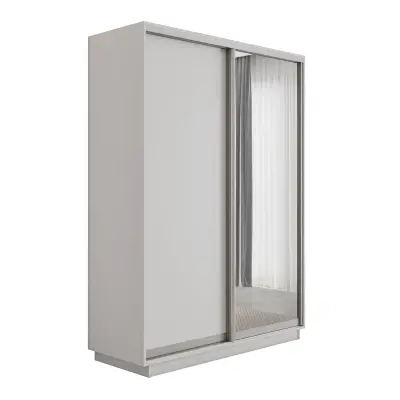 Оптим 2-х дверный 1 секция (ЛДСП, Зеркало) (Белый снег 1200х2200х600 К-2.1 Серебро профиль)