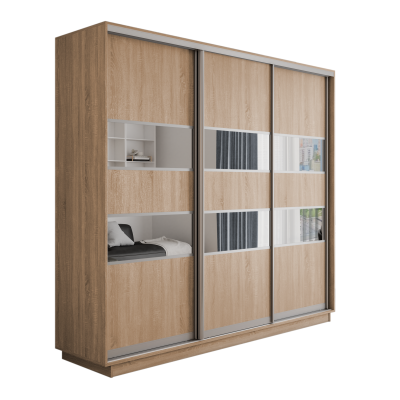 Оптим 3-х дверный 5 секций (ЛДСП, Зеркало) (Дуб Бардолино 2400х2200х600 К-3.8 Серебро профиль)