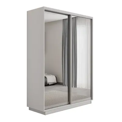 Оптим 2-х дверный 1 секция (Зеркало) (Белый снег 1200х2200х600 К-2.1 Серебро профиль)