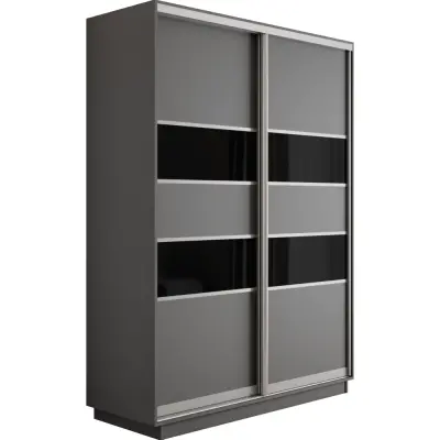 Оптим 2-х дверный 5 секций (ЛДСП, Стекло черное) (Серый диамант 1200х2200х440 К-2.2 Серебро профиль)