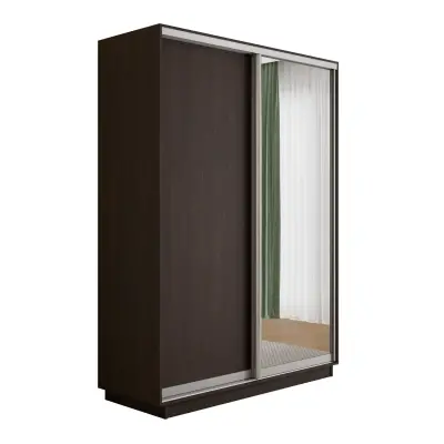 Оптим 2-х дверный 1 секция (ЛДСП, Зеркало) (Венге 1000х2200х440 К-2.2 Серебро профиль)