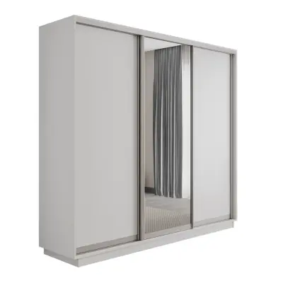 Оптим 3-х дверный 1 секция (ЛДСП, Зеркало) (Белый снег 2400х2200х600 К-3.7 Серебро профиль)