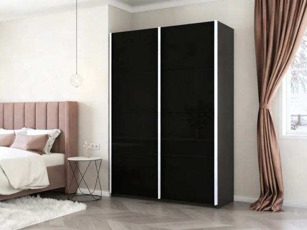 Прайм 2-х дверный (Черное стекло) (Серый диамант 1200х2300х570 Прайм 2х Белый профиль)